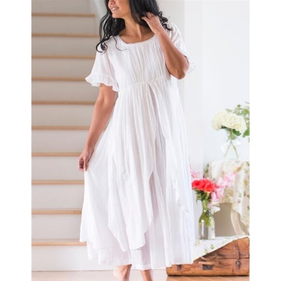 April Cornell Bronte Nighty Nightgown Like New Size XS Cotton Pajamas White - Picture 1 of 13
